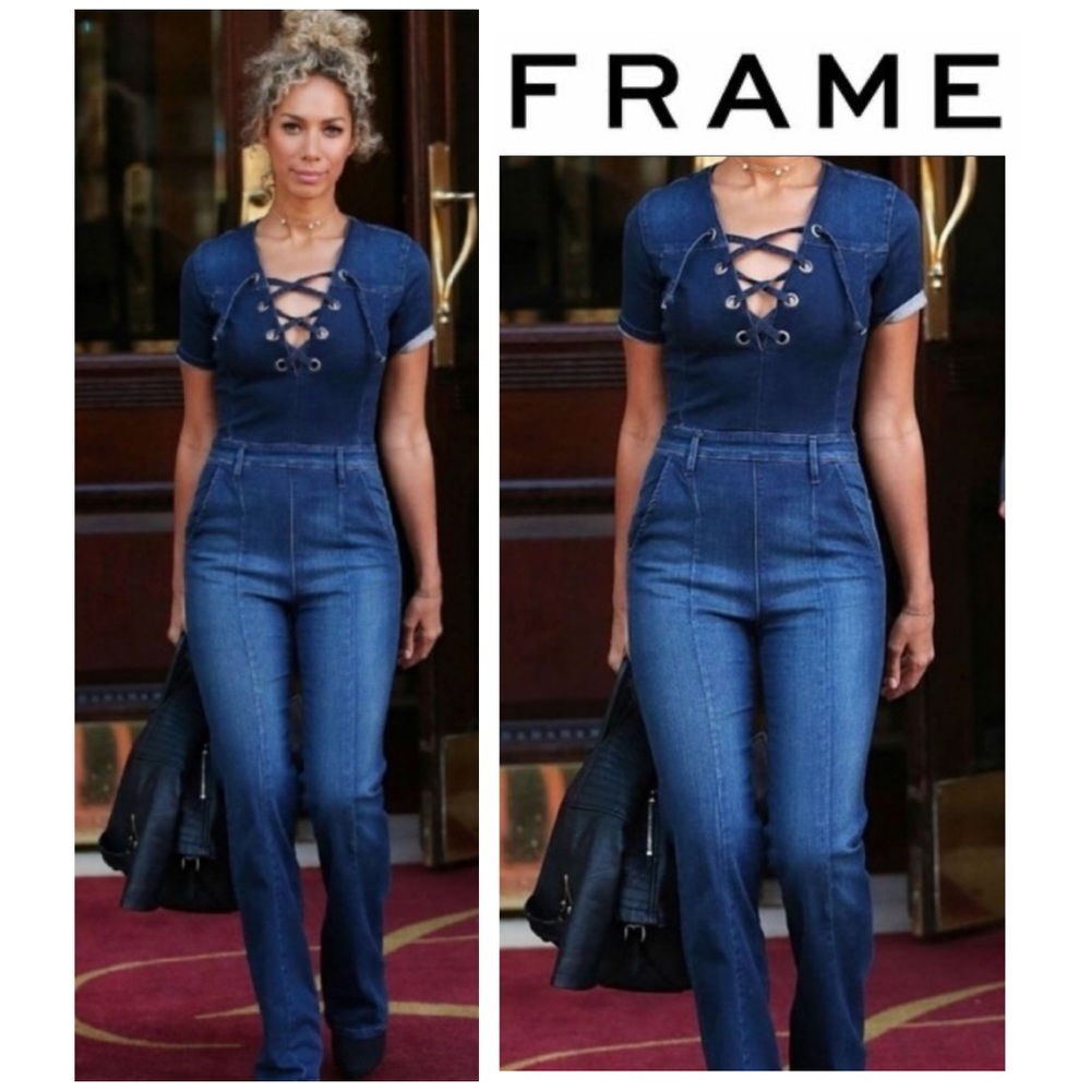 🆕 ($349) NWT FRAME Denim Lace Up Jumpsuit | As Seen On Leona Lewis